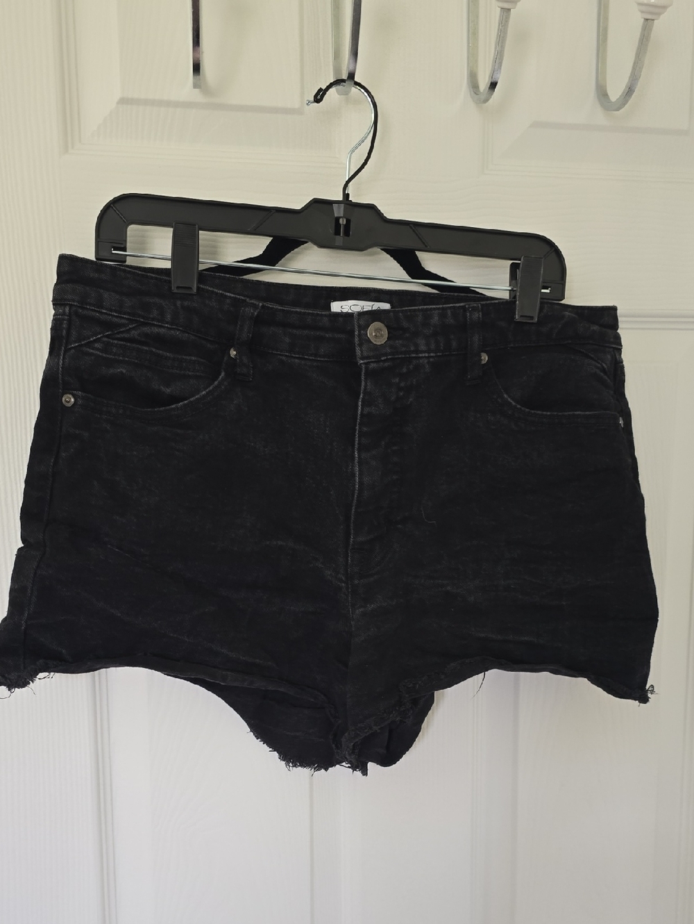 sofia by sofia vergara Black High-Rise Raw Hem Denim Shorts